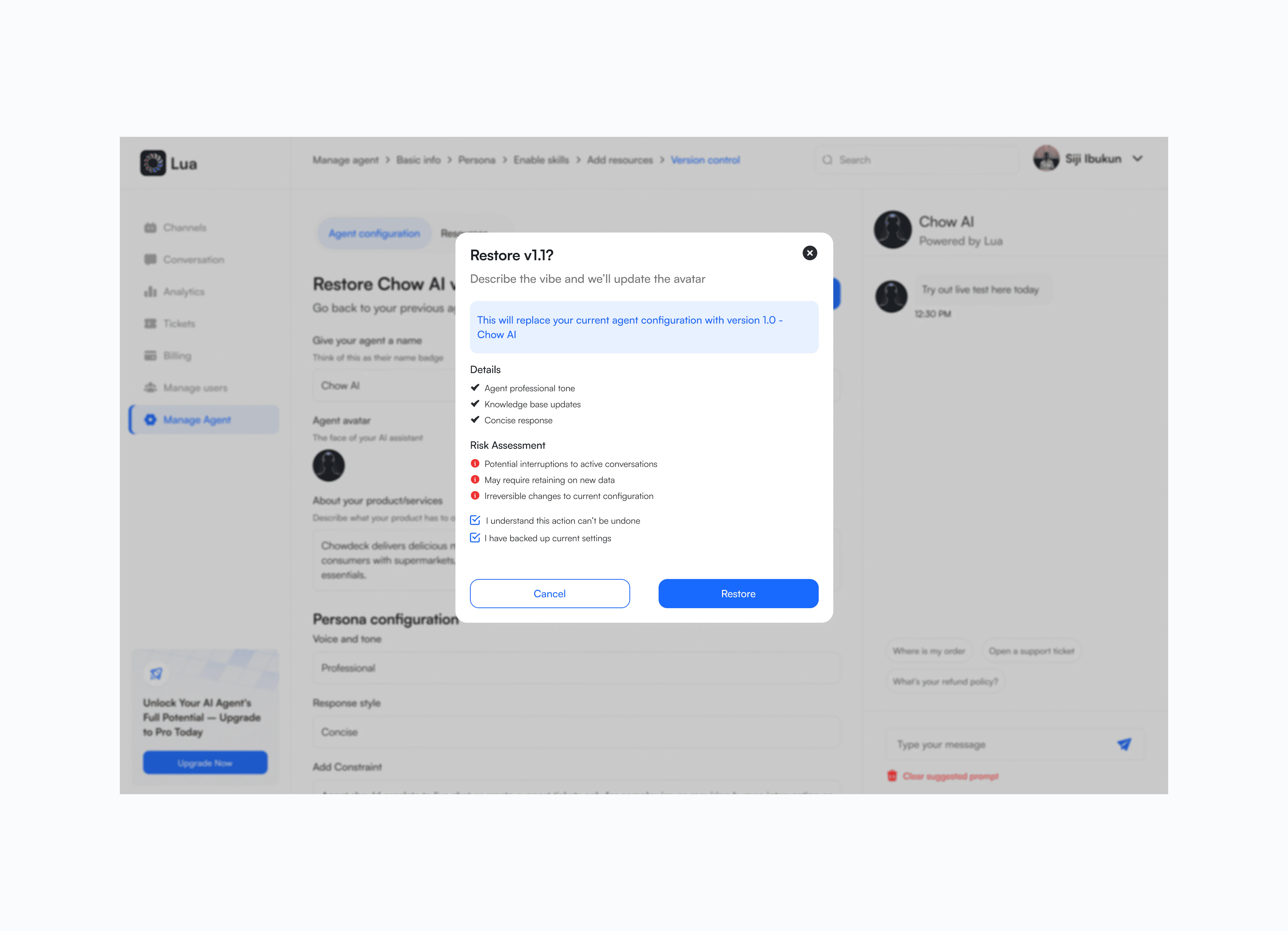 Version control -> restore